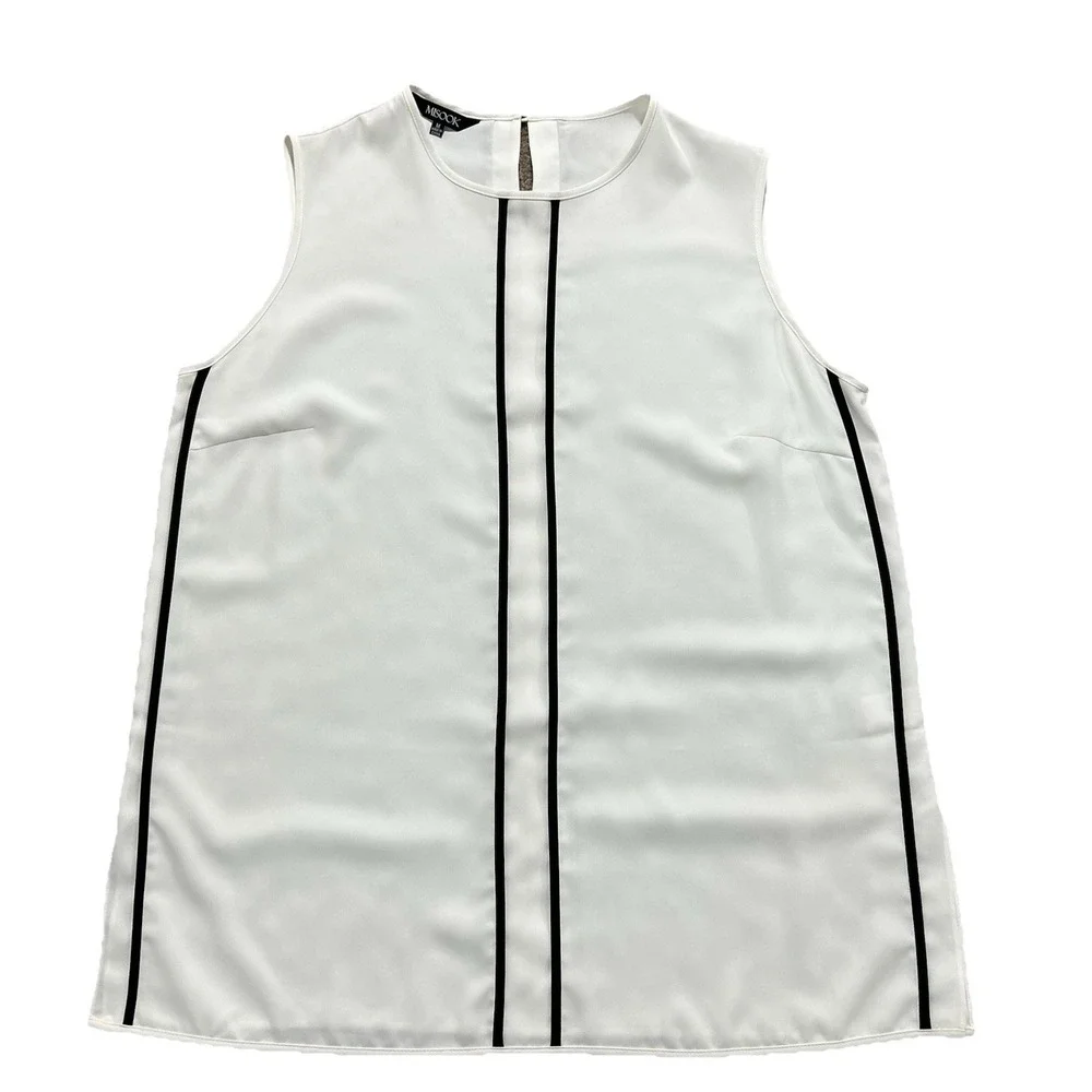 Misook Women's M Ribbon Trim Shell/Tank White Black